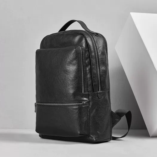 Cross-Border New Style Solid Color Men's Backpack, Fashionable Casual Computer Backpack, Leather Business Large-Capacity Travel Backpack