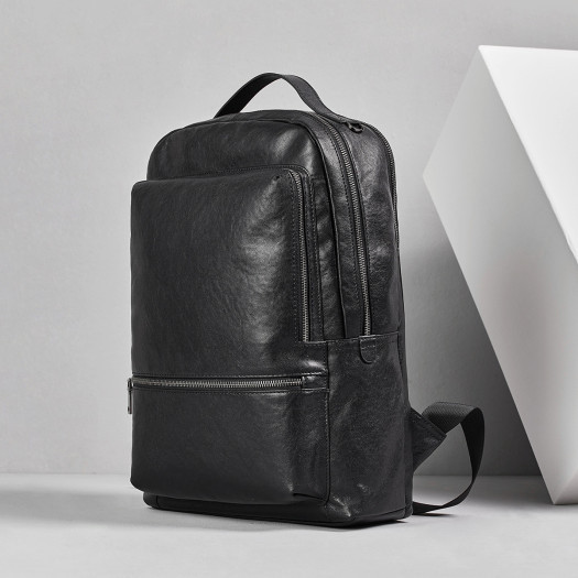 Cross-Border New Style Solid Color Men's Backpack, Fashionable Casual Computer Backpack, Leather Business Large-Capacity Travel Backpack