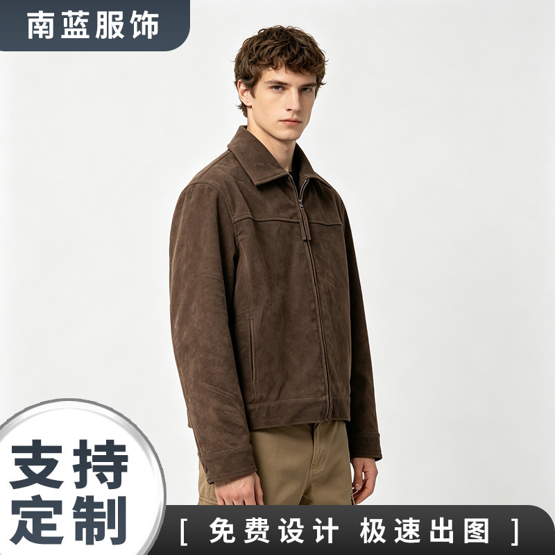 Men's Suede Work Jacket, New Spring and Autumn Style, American Retro Lapel Zipper Jacket, Supports Label Printing Processing Men's Suede Work Jacket, New Spring and Autumn Style, American Retro Lapel Zipper Jacket, Supports Label Printing Processing