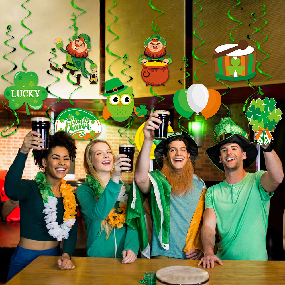 Nuevo Día de San Patricio decoración del partido etiqueta espiral sombrero verde decoración del Festival trébol adornos en espiral