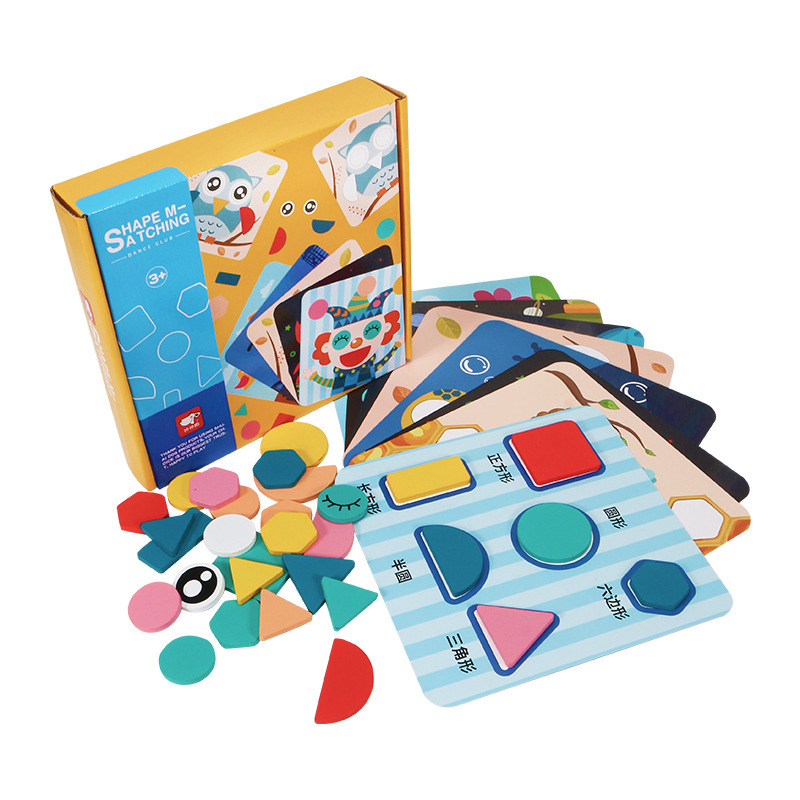 Madera para niños geometría emparejamiento cognitivo escena animal rompecabezas siete tablero iluminación juguete de bloque de construcción intelectual