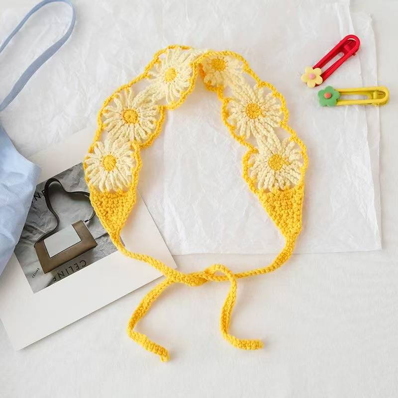 Francés vintage turbante mujer turbante triángulo de dopamina viaje dulce encantador gancho flores estilo de arte de punto de moda correa de pelo