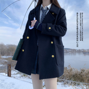 Autumn and Winter Japanese Department College Style School Woolen Coat Women's Jk Uniform Double-breasted All-match Woolen Coat for Commuter