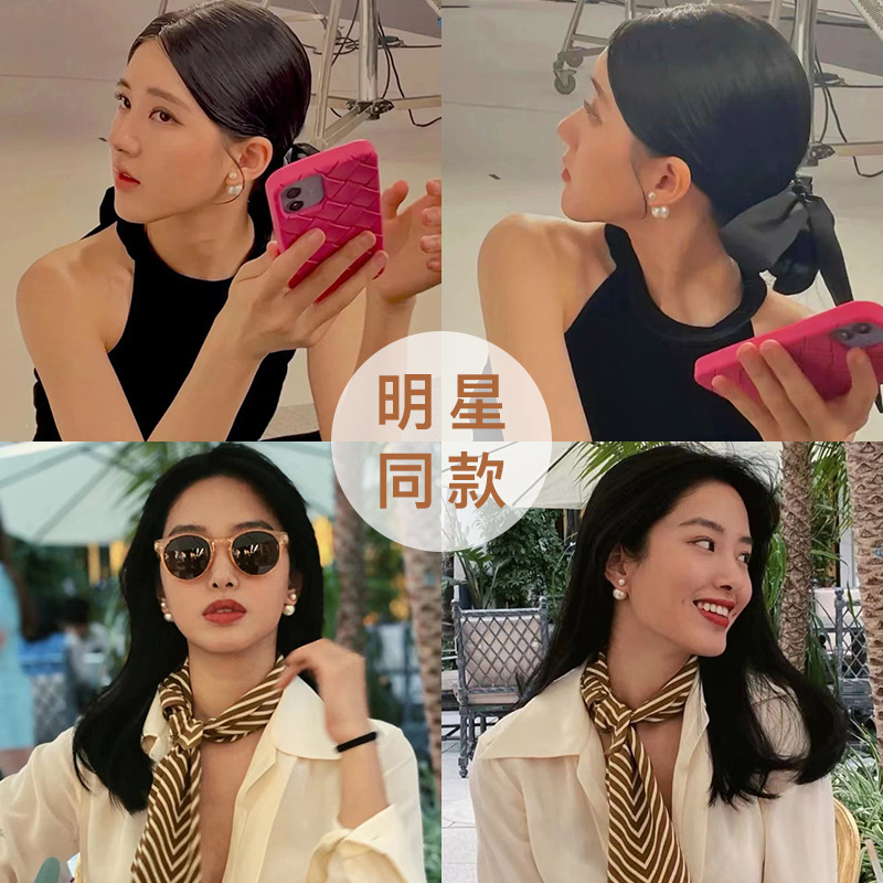 Aguja de plata bola de perlas pendientes de doble cara pendientes elegantes retro francés personalidad temperamento luz estilo de lujo pendientes al por mayor