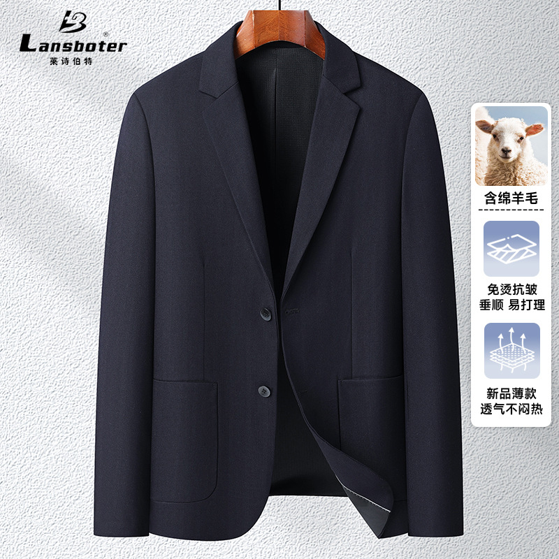 Wool-Containing No-Iron Business Casual Suit Men's Spring & Fall New Thin Men's Pure Color Slim Single-Piece Suit Top