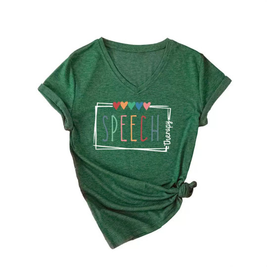 Amazon eBay Distinctive V-Neck Comfortable Short-Sleeved Speech therapy Summer Casual New Women's T-Shirt