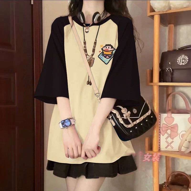 샤오신 블랙 살구 반팔 + 블랙 스커트 [안전바지 포함, 고품질]