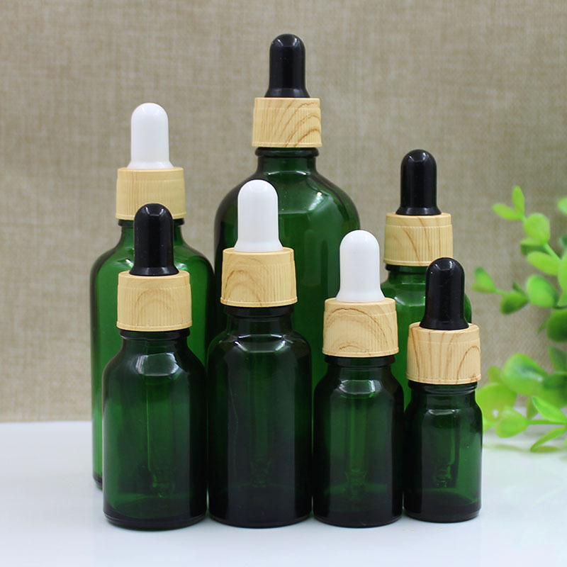 绿色精油瓶空瓶木纹圈胶头盖香水精华原液分装瓶调配化妆品滴管瓶