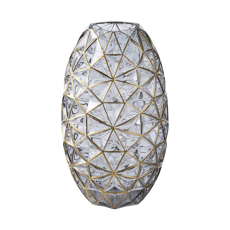 Jarrón de cristal pintado en oro de estilo europeo, ligero y lujoso, para sala de estar, mesa de comedor, arreglo floral cultivado en agua, artesanías decorativas, adornos, flores secas