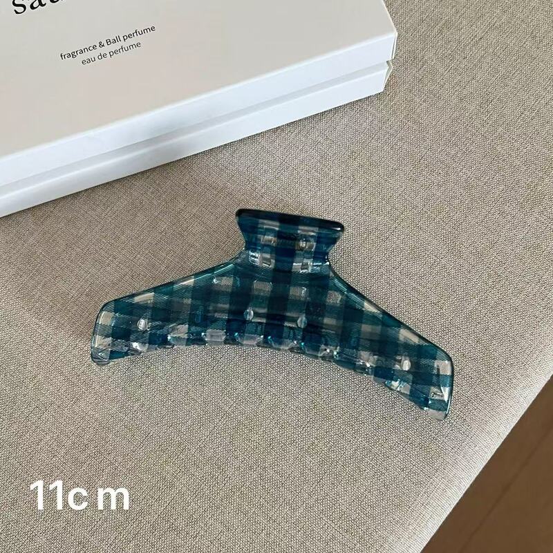 韩版氛围感透明蓝黑格子抓夹仿醋酸大号发夹后脑勺盘发鲨鱼夹发饰|undefined