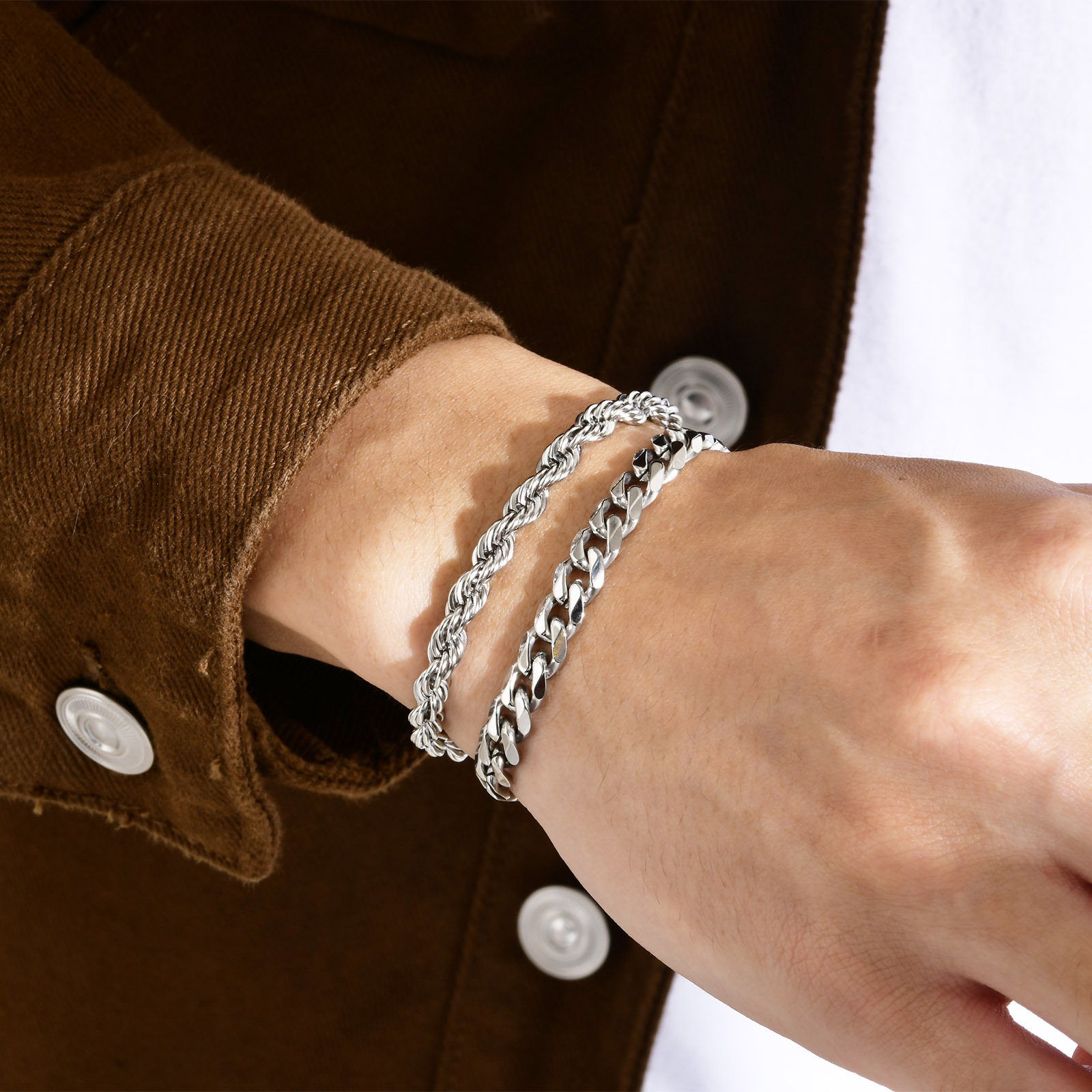 201 Stainless Steel Material Waves Pattern Men'S Gender Streetwear Style Polishing Craft Streetwear Waves Stainless Steel Polishing Men'S Bracelets