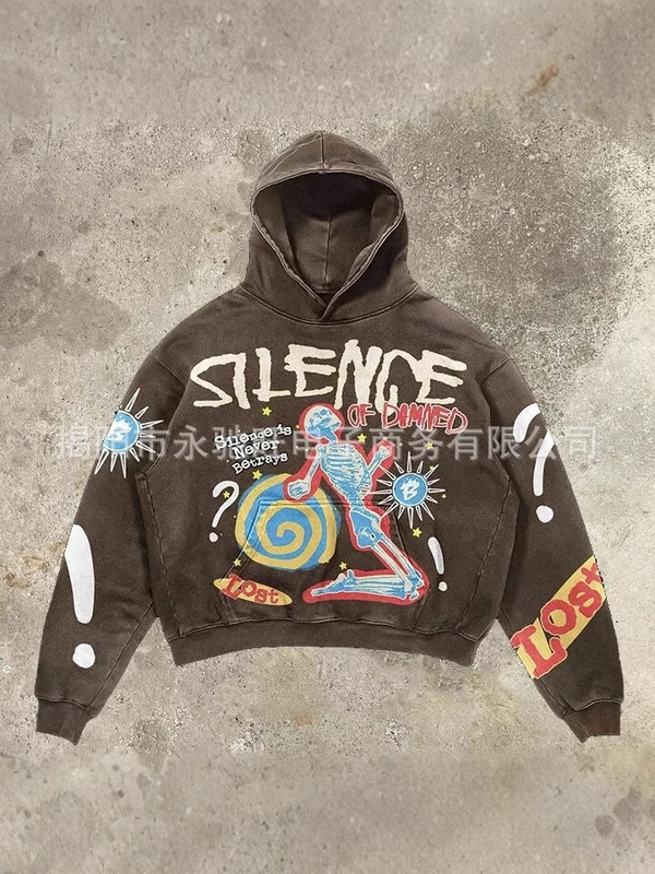 2024 Spring and Autum New American Y2K Personalized Street Harajuku Style Skull Print Hoodie Sweatshirt for Men and Women