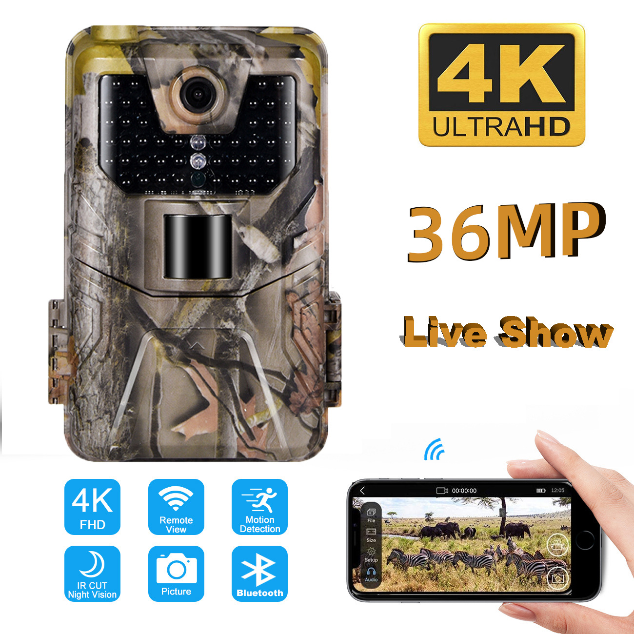 4K户外追踪打猎相机WiFi900Pro APP 远程手机 随时查看照片/视频