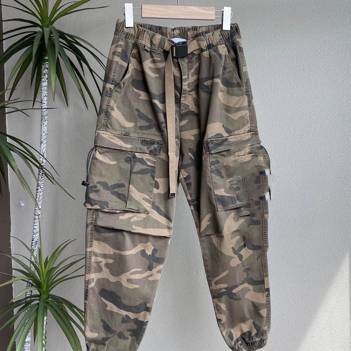 24SS 53015 CAMUUFLAGE Брюки для рабочей одежды, ретро стирка водяной, кривые брюки мужчины