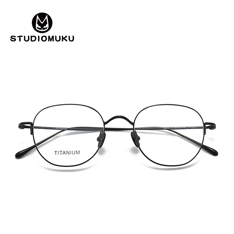 STUDIOMUKU Gafas de madera fresca Estilo académico clásico Conserva el marco redondo retro Marco de titanio puro Marco de gafas