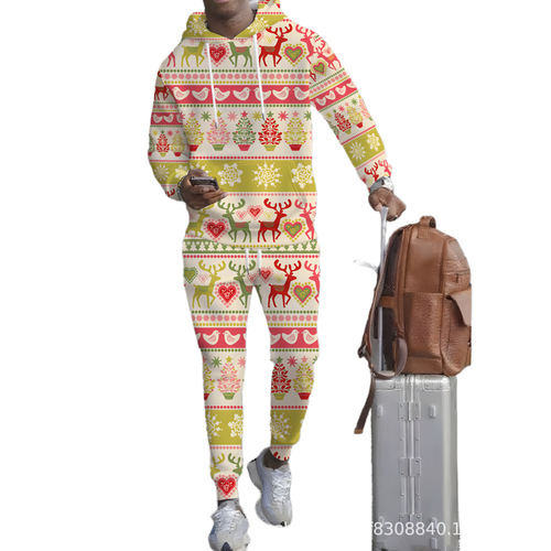 Cross-border Christmas men's suit 3D digital printed hoodie trousers for casual transportation