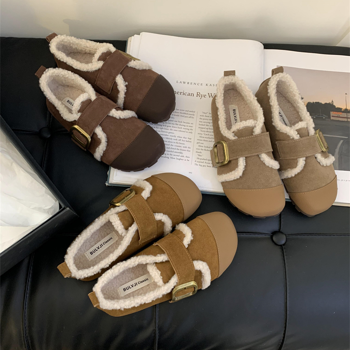 Scarpe di peluche a una gamba da donna in autunno e inverno, scarpe di cotone esterne di peluche, scarpe singole di peluche, 2023 nuove scarpe di fagioli con fondo piatto_voghion.com