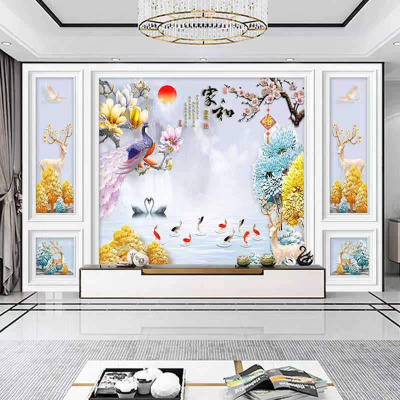 3d北欧电视背景墙布5d网红客厅卧室装饰墙画8d立体现代影视墙壁纸|undefined