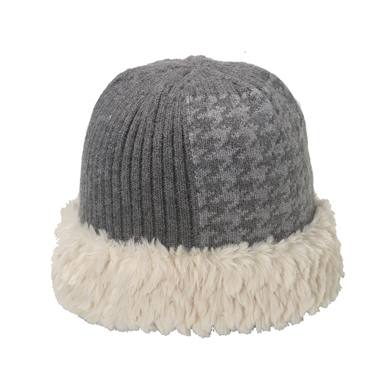 Koreansk version trend tusind fugl plaid patchwork fiskehue plys varm hue vinter strikket hue børn_voghion.com