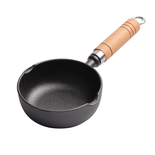 New Small Happiness 13cm Cast Iron Deep Frying Pan for Egg Pancakes, Home Use Flat Pan, Universal