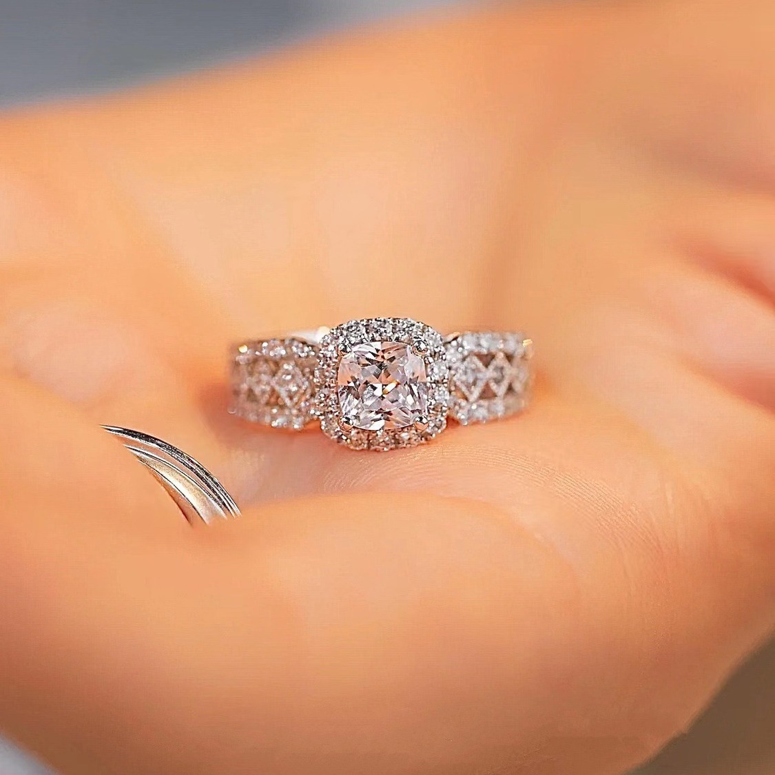 New Lace Square Bag Moissanite Diamond Ring Women's 925 Silver Gold Plated Non-fading High-end Marriage Proposal Ring