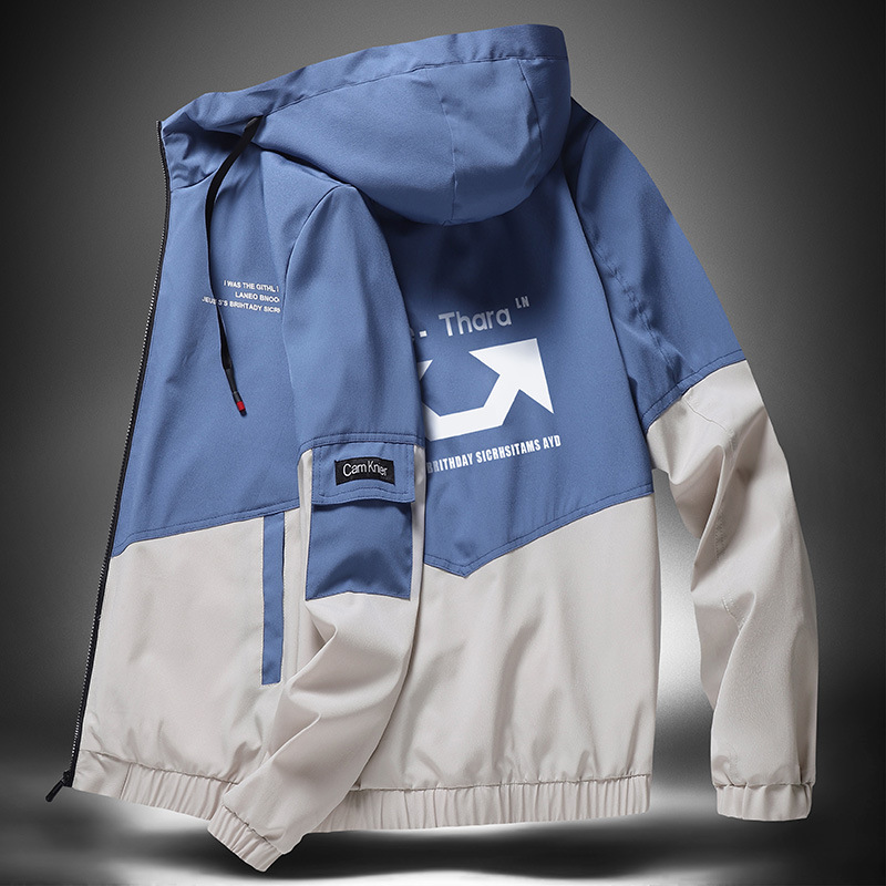 Coat Men's Spring and Autumn New Men's Jacket Windbreaker Trendy Casual Velvet Hooded Autumn Clothes Men's Outerwear