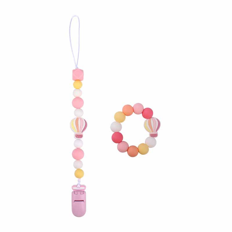 Nuevo bebé dibujos animados globo de aire caliente pulsera de silicona teether palo pezón cadena anti-gota cadena juguete teether