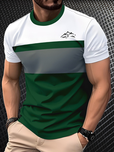 New Summer 3D Digital Printing Short-Sleeve T-Shirt for Men, European and American Fashion Casual Style Printed Crew Neck Short Sleeve