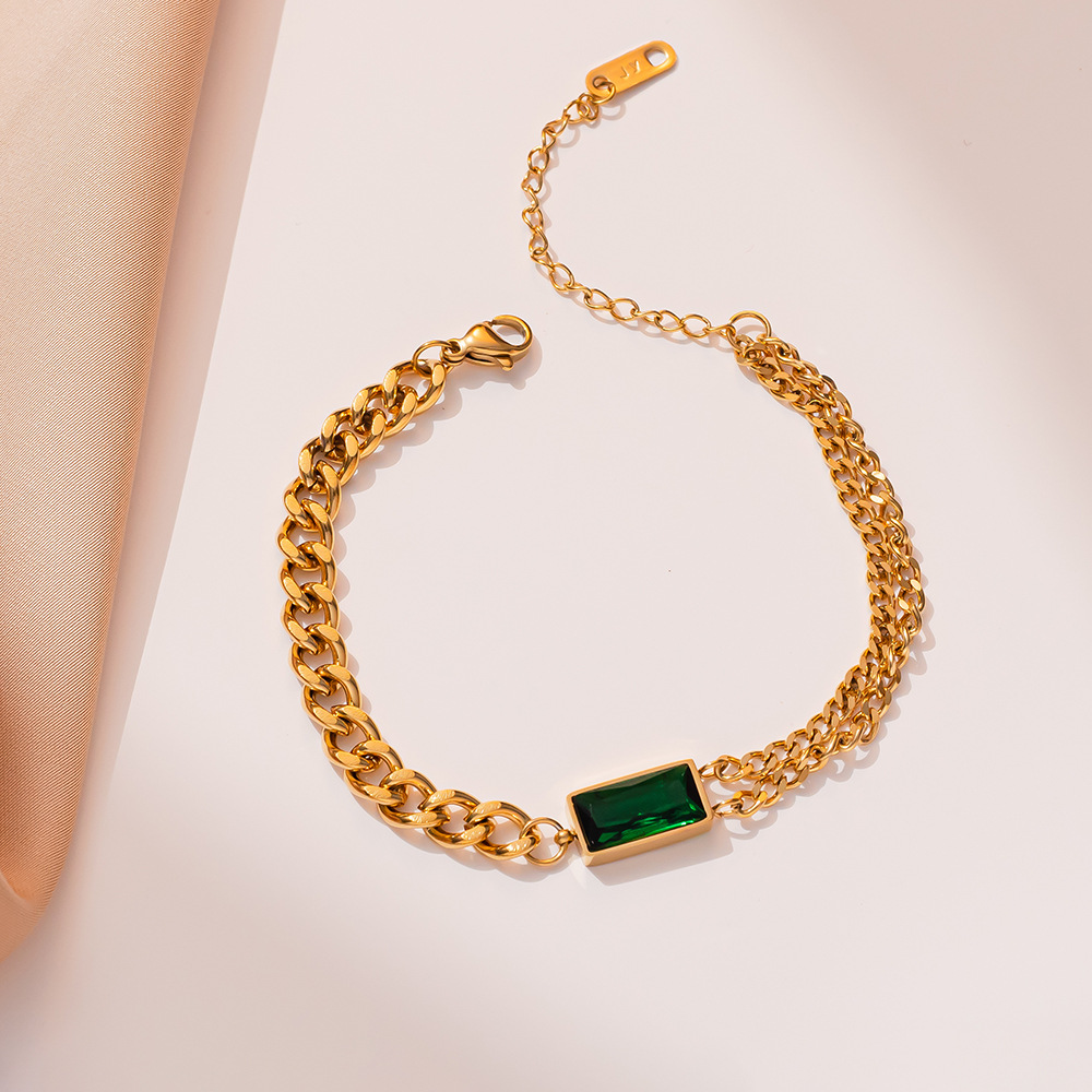 Titanium steel fashionable insp style niche design sense, emerald temperament bracelet, female personality simple hand_voghion.com