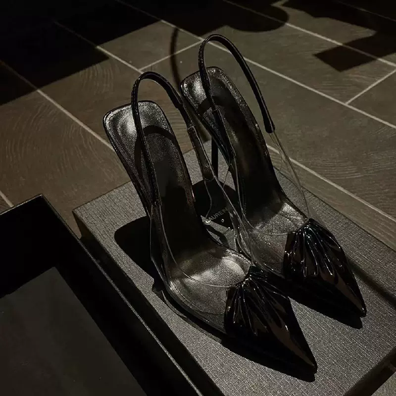 现货L122高跟鞋细跟女气质通勤风尖头百搭包头后空黑色高跟凉鞋女