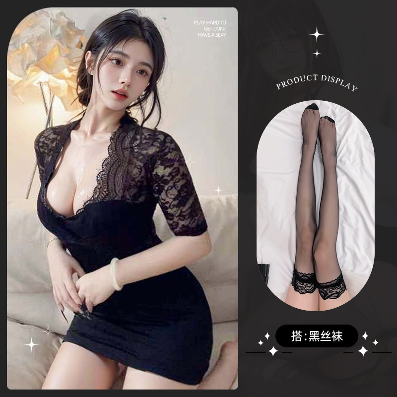 섹시한 엉덩이 덮는 비서 + 검은색 스타킹