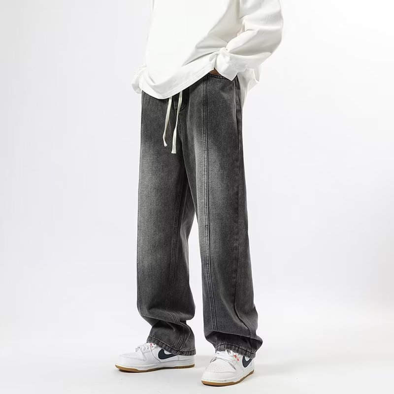 Tendencia de moda de otoño, jeans degradados, pantalones de marca de moda para hombres, pantalones anchos de trapeador sueltos rectos, denim con cordón