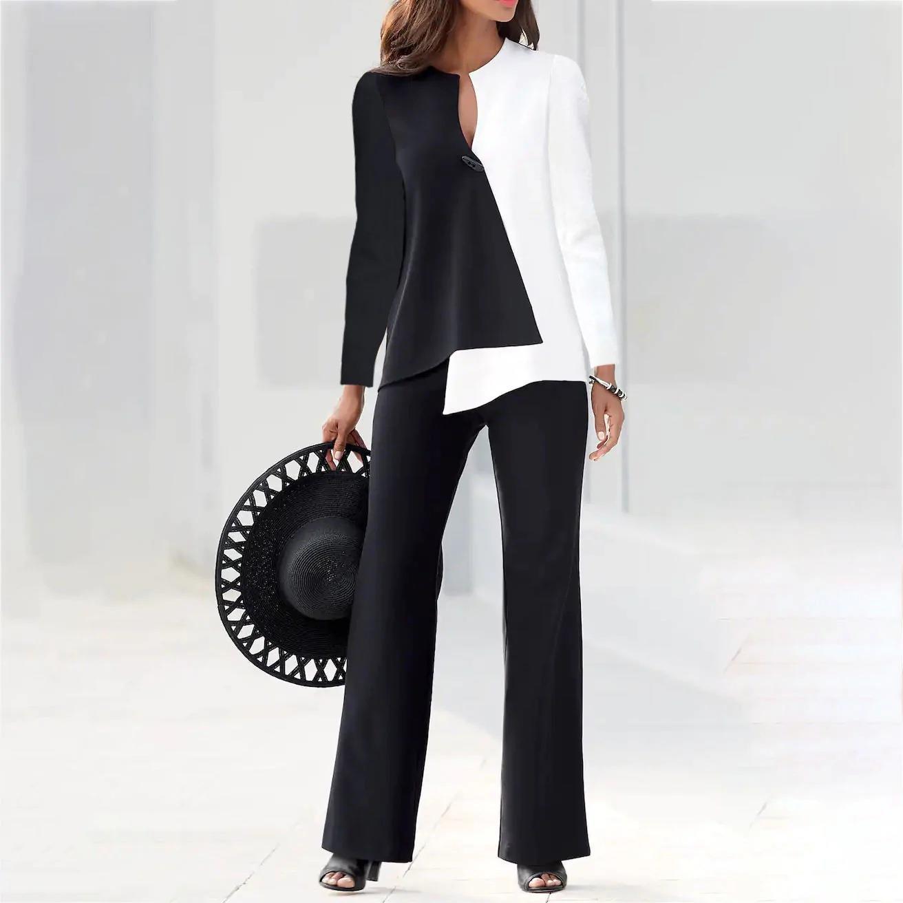 Elegant Colour-block Commuter Short Set For Autumn And Spring_voghion.com