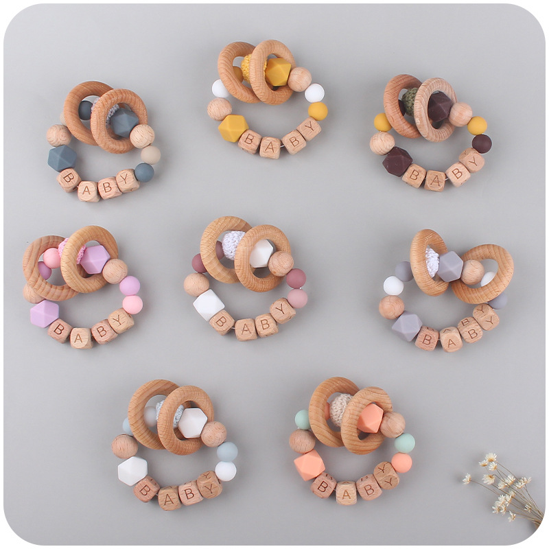 Nuevos suministros para bebés Beech carta DIY nombre calmante bebé cuentas de silicona Beech teether pulsera juguete