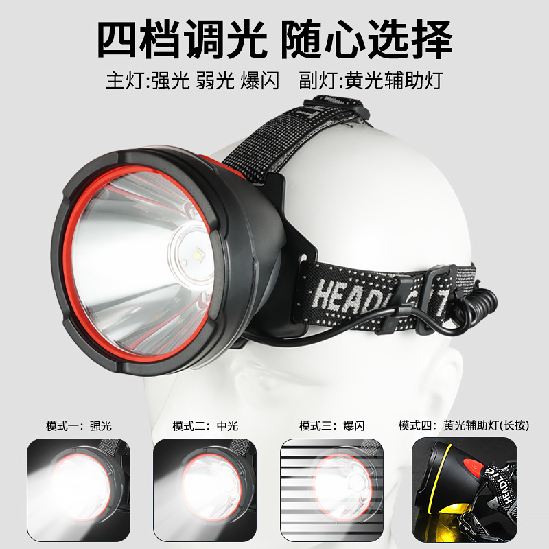 Luz de cabeza de luz fuerte al aire libre transfronteriza LED multifunción emergencia portátil noche pesca montar a caballo luz de trabajo montada en la cabeza