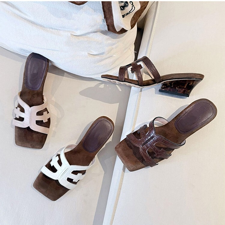 French-Style Chunky Heel Slippers for Women, Perfect for Summer, Stunning High-Heeled Sandals, Comfortable Wedge Heels That Don'T Tire Your Feet, Very Attractive Slippers French-Style Chunky Heel Slippers for Women, Perfect for Summer, Stunning High-Heeled Sandals, Comfortable Wedge Heels That Don'T Tire Your Feet, Very Attractive Slippers