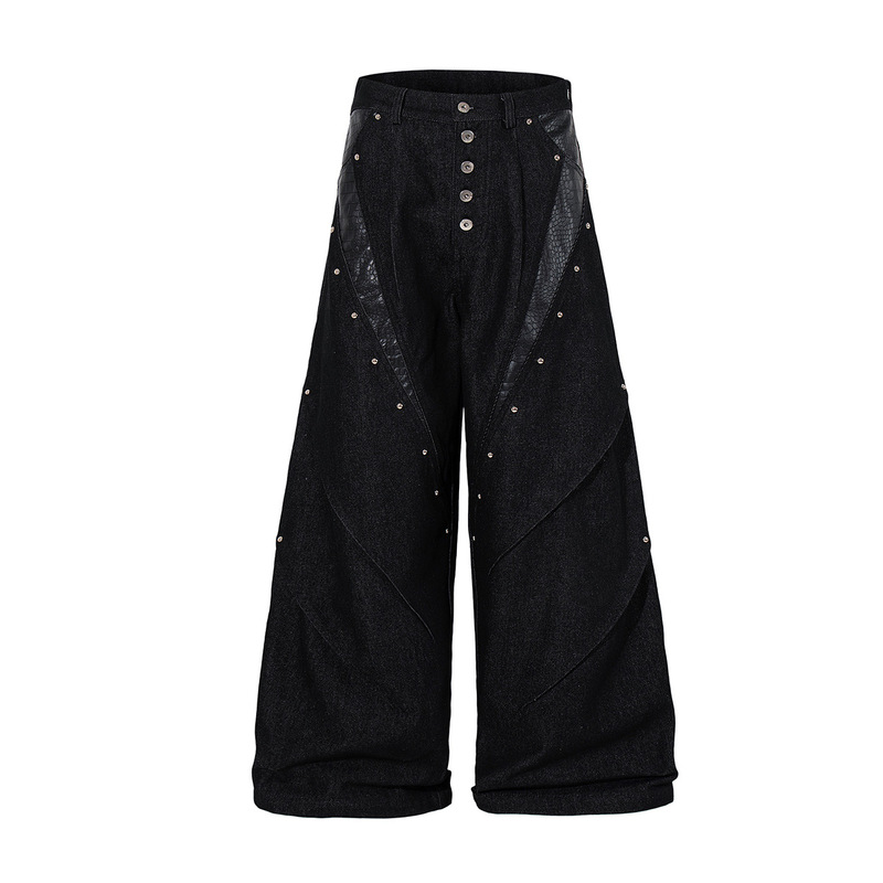 Jia Yi Ku 2026 New American High Street Ro Style Irregular Deconstructed Biker Style Personalized Jeans Loose Wide-Leg Pants Jia Yi Ku 2026 New American High Street Ro Style Irregular Deconstructed Biker Style Personalized Jeans Loose Wide-Leg Pants