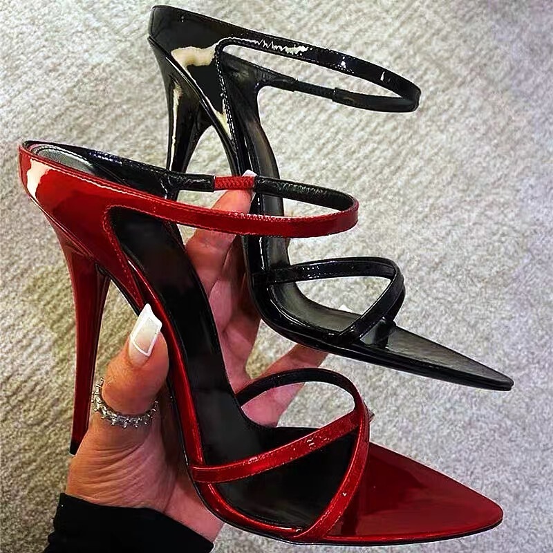2024 New Style Pointed Toe Stiletto High Heels Red Patent Leather One-Strap Half-Drag Fashion Versatile High-Heeled Women's Sandals 2024 New Style Pointed Toe Stiletto High Heels Red Patent Leather One-Strap Half-Drag Fashion Versatile High-Heeled Women's Sandals