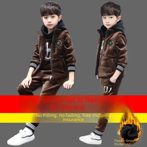 Set of 3 Men's Kids Thicker Padded Winter Outfits for Boys, Stylish and Trendy Children's Sportswear for Autumn and Winter