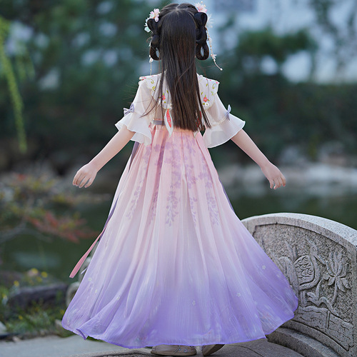 Girls folk dance dress hanfu pink flowers fairy dress birthday gift chinese antique folk princess costumes stage performance cosplay suit for children