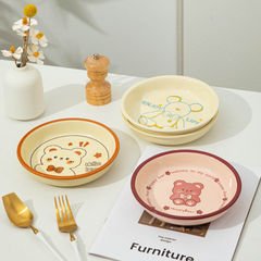 網紅高顏值盤子卡通風餐具陶瓷碗具微波爐專用手繪菜盤子組合套裝