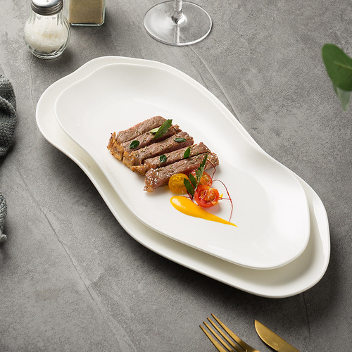 Creative Japanese food plate, irregular shaped long fish plate, high-end sushi plate, hotel long plate, ceramic tableware