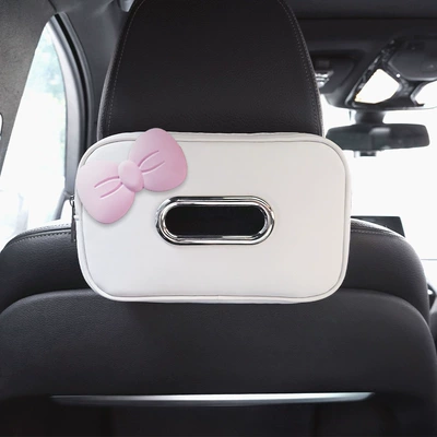 Car tissue box/set – box car leather paper - a-pack-white-tissue-box-powder-bow