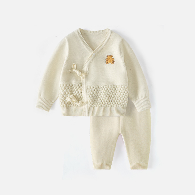 Newborn Kimono-Style Embroidered Lace-Up Set, Autumn Baby Knit Two-Piece Set, Toddler Warm Sweater Newborn Kimono-Style Embroidered Lace-Up Set, Autumn Baby Knit Two-Piece Set, Toddler Warm Sweater