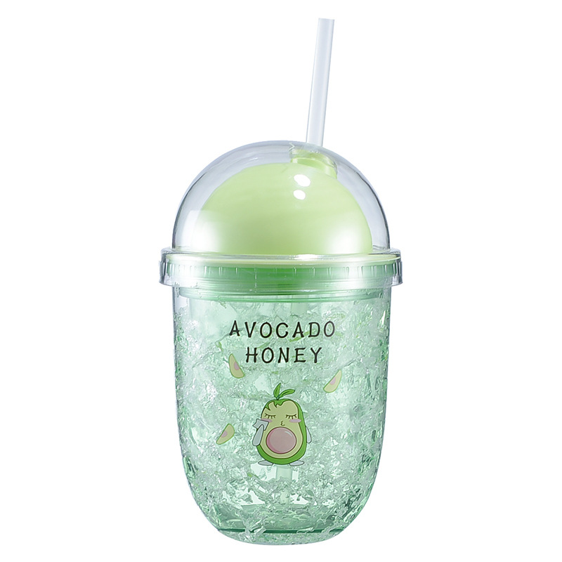 Vaso plástico de doble capa con pajilla estilo verano