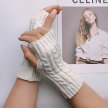 针织毛线套手臂套袖套春秋冬露指半指保暖袖子学院风麻花长款条纹