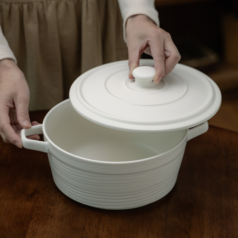 Tazón de cerámica para las orejas Tazón de sopa de color sólido simple con tapa Tazón grande de cerámica para el hogar Tazón de vajilla Tazón de fideos instantáneos al por mayor
