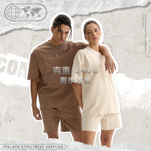 ETAI男装|高品质纯棉同色系夏季纯色套装潮牌休闲运动风短袖套装