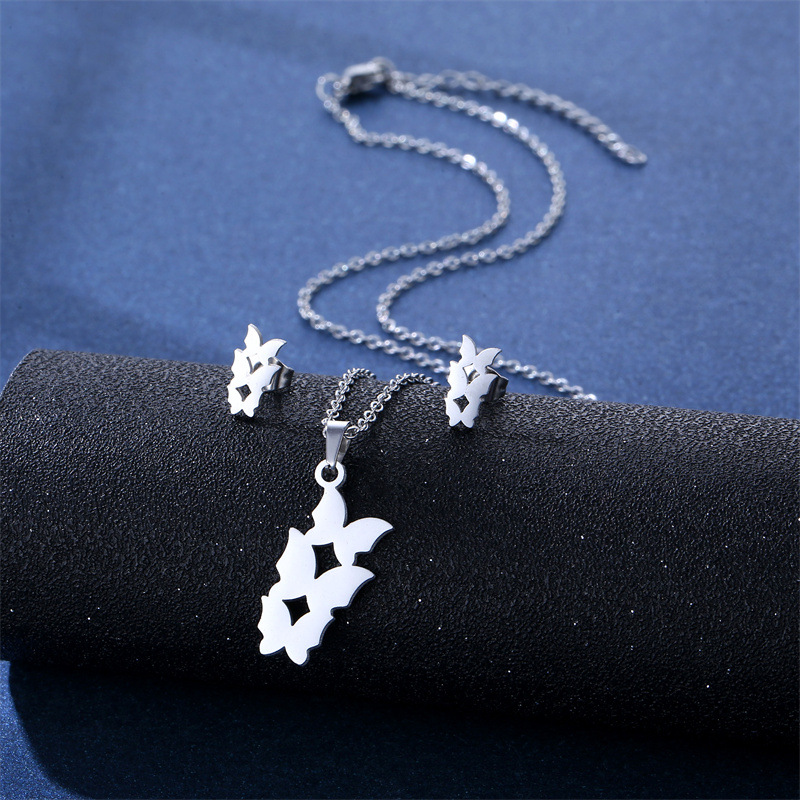 Womenu0027S Simple Style Butterfly Stainless Steel Titanium Steel Pendant Necklace Jewelry Sets