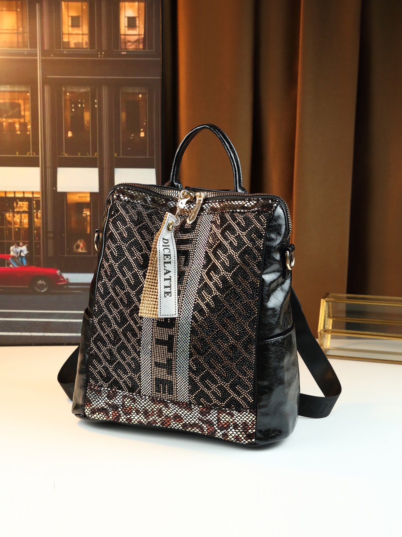 Women's Sequined Casual Backpack Soft Leather Anti-theft Daypack_voghion.com